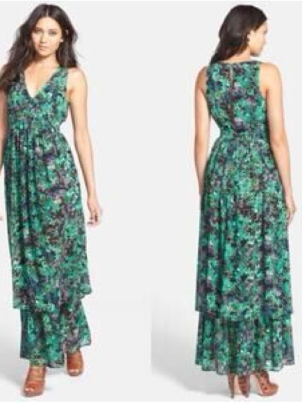 re:named Green Floral V-Neck Maxi Dress - Picture 3 of 5